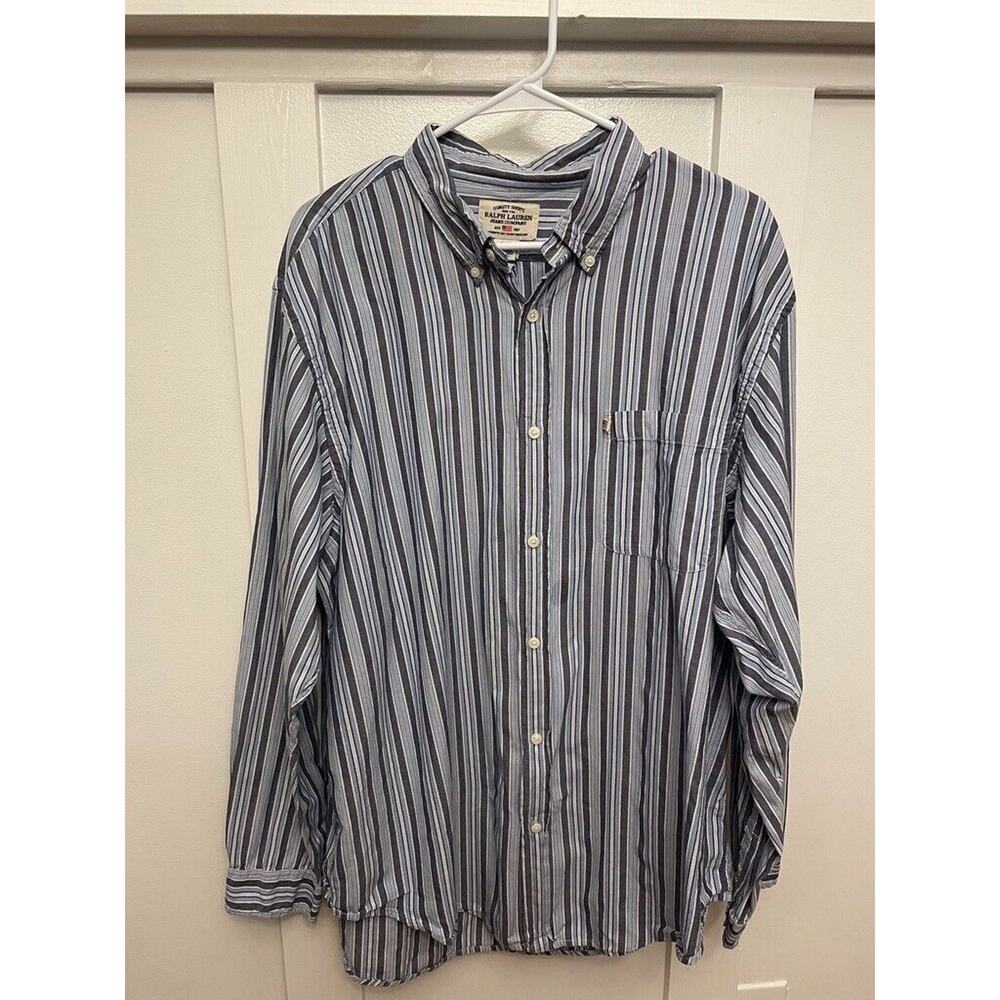 Vintage Polo Ralph Lauren Button Down Long-sleeve Collared Shirt Striped Blue XL